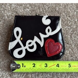 Rare Brighton wallet coin purse patent leather LoveHeart Black Red White Script